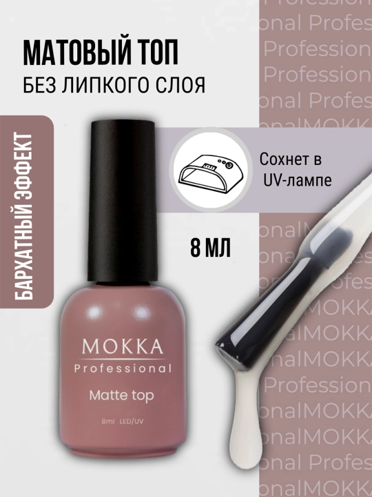 Топ для ногтей матовый, без липкого слоя МОККА, 8 мл - 
