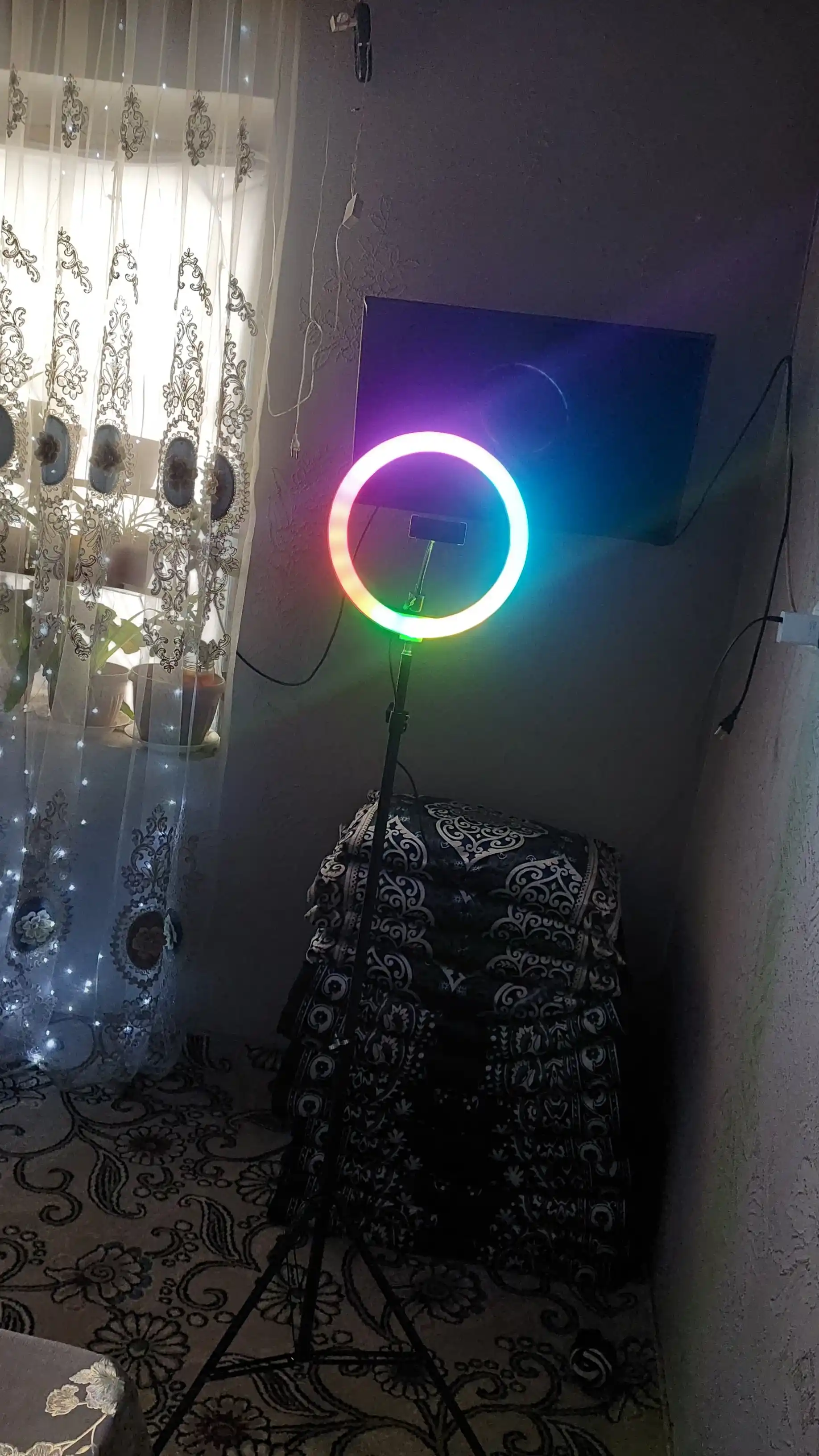 Selfi lampasi, halqali, RGB, LED, shtativ bilan 210 sm
