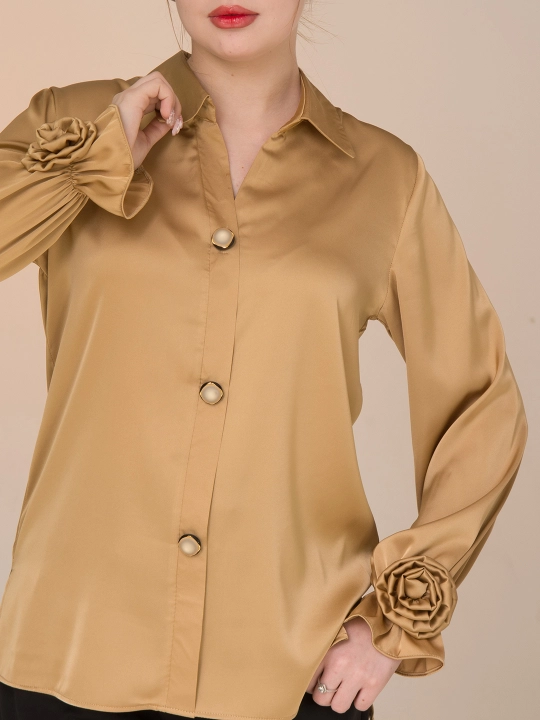 Шелковая рубашка, с розами, больших размеров, DEGO, 44-S  58-5XL