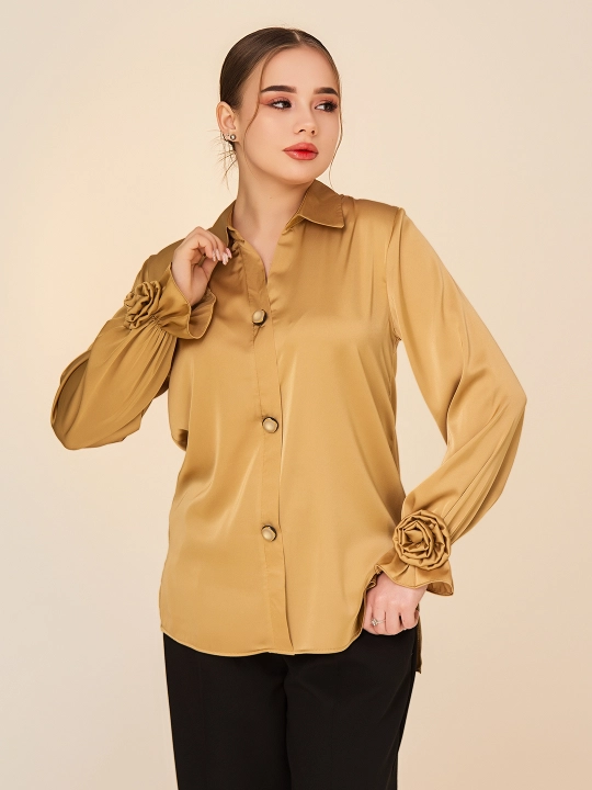 Шелковая рубашка, с розами, больших размеров, DEGO, 44-S  58-5XL - 