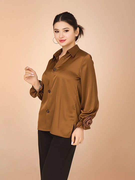 Шелковая рубашка, с розами, больших размеров, DEGO, 44-S  58-5XL - 