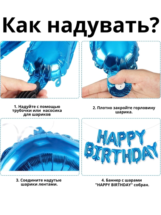 Шарики буквы "Happy Birthday" для дня рождения, надпись на стену