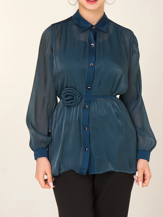 Рубашка DEGO, с цветочным декором, 44-S, 58-5XL