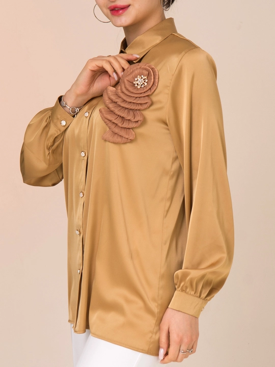 Женская рубашка, c цветочным декором, больших размеров, DEGO, 46-M, 58-5XL
