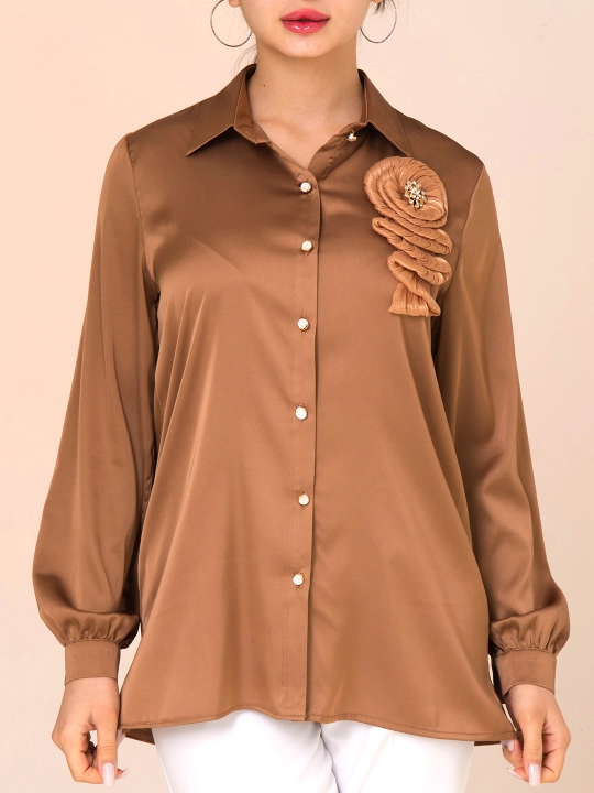Женская рубашка, c цветочным декором, больших размеров, DEGO, 46-M, 58-5XL