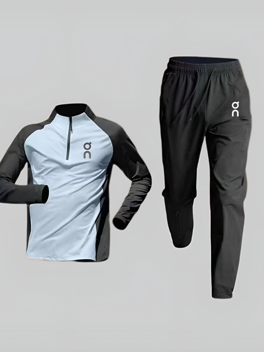Erkaklar sport kostyumi longsliv+shim, tez quriydigan, yugurish, fitness uchun rashgard