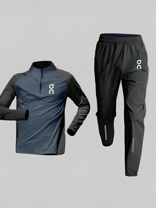 Erkaklar sport kostyumi longsliv+shim, tez quriydigan, yugurish, fitness uchun rashgard