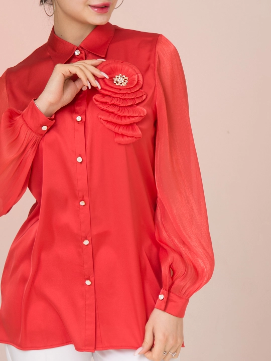Женская рубашка, с декоративным цветком, DEGO, 44-S  50-2XL