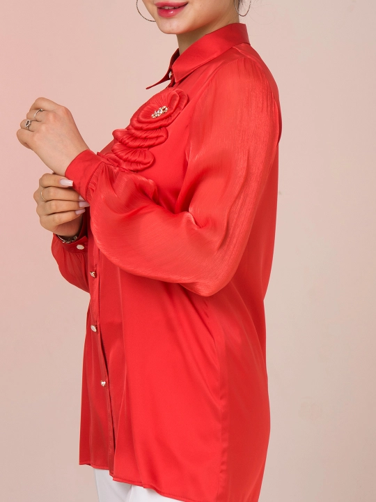 Женская рубашка, с декоративным цветком, DEGO, 44-S  50-2XL