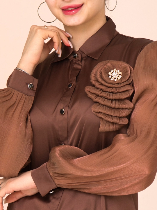 Женская рубашка, с декоративным цветком, DEGO, 44-S  50-2XL