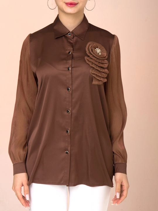 Женская рубашка, с декоративным цветком, DEGO, 44-S  50-2XL