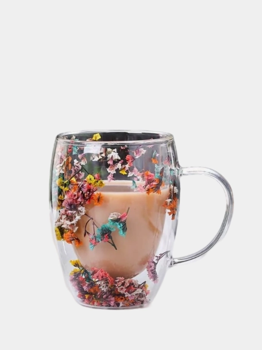 Shisha krujka, ikki devorli va gulli, 250, 350 ml