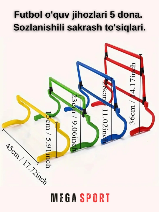 Futbol o'quv jihozlari 5 dona, rangli, ko'p funksiyali sozlanishili sakrash to'siqlari