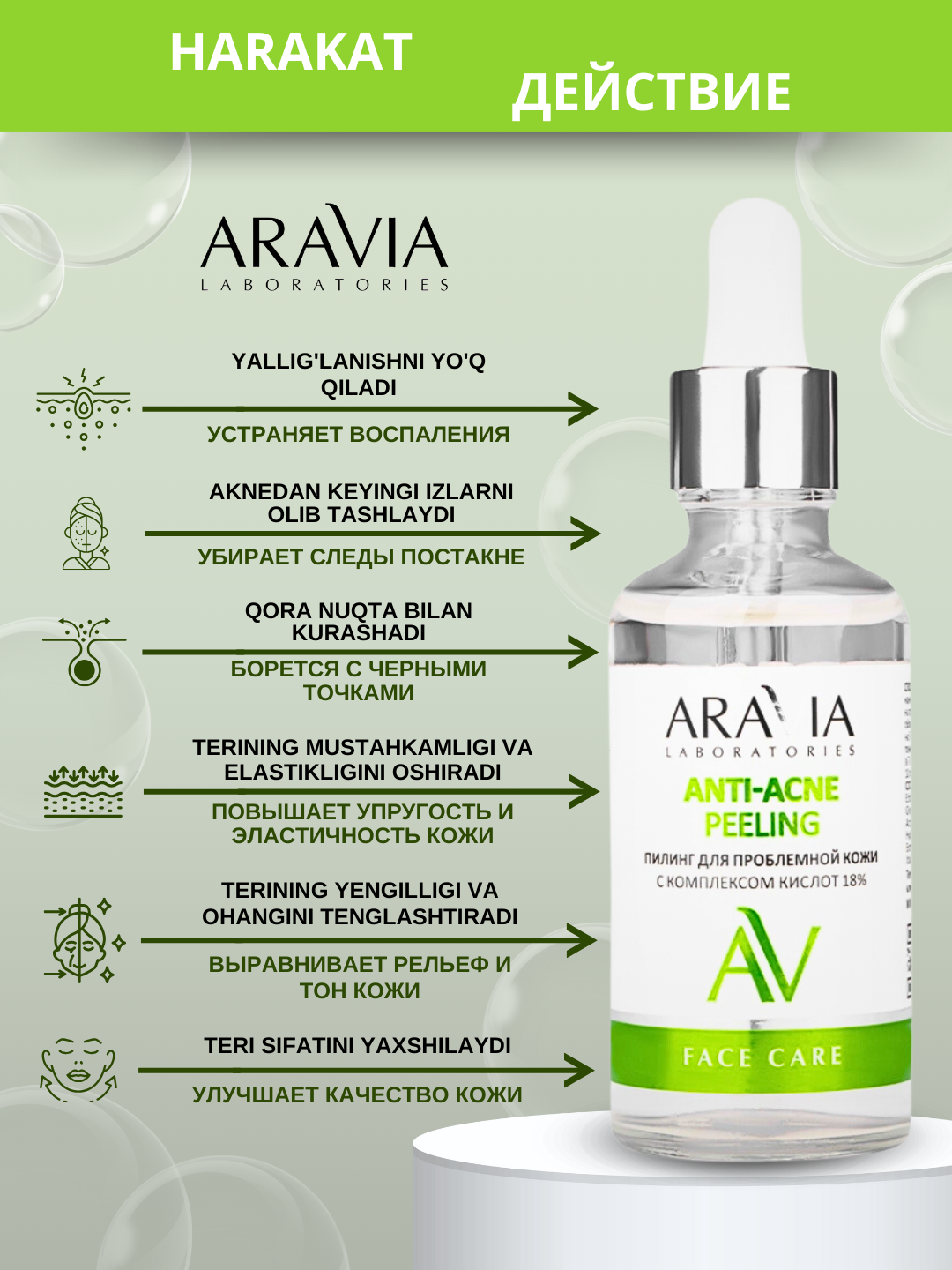Пилинг для лица Aravia с кислотами от акне, пигментации, anti age, всесезонный, 50 мл