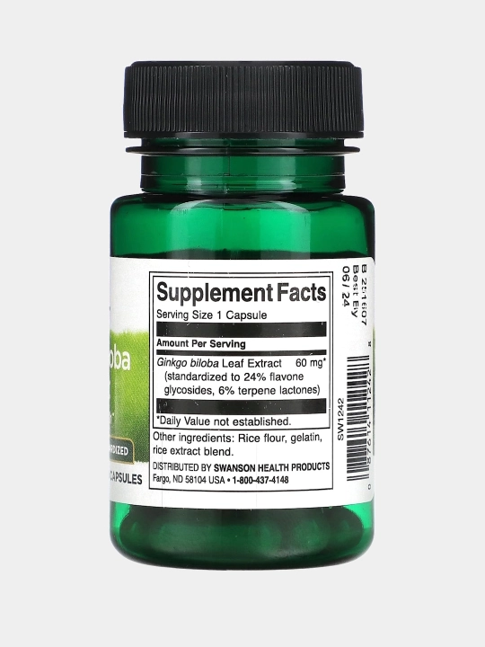 Swanson Ginkgo biloba, 60 мг, капсулы