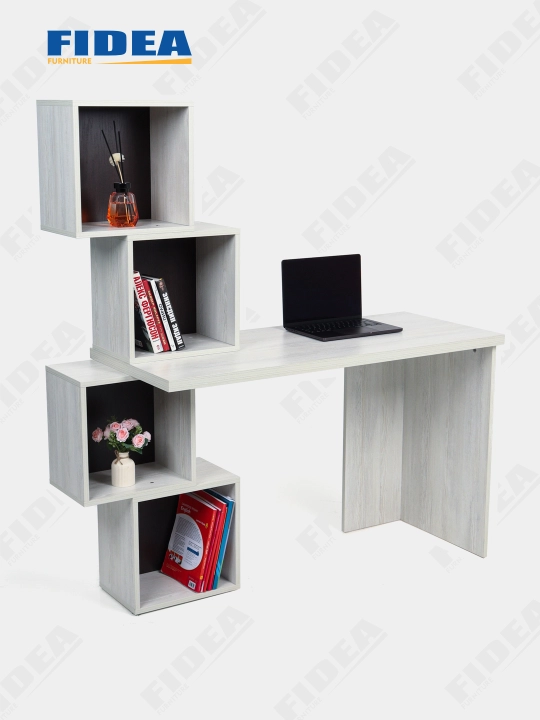 LDSPdan tayyorlangan ALBA yozuv, kompyuter, ofis, ish stoli, tokchalari bilan, 135*55*75 sm