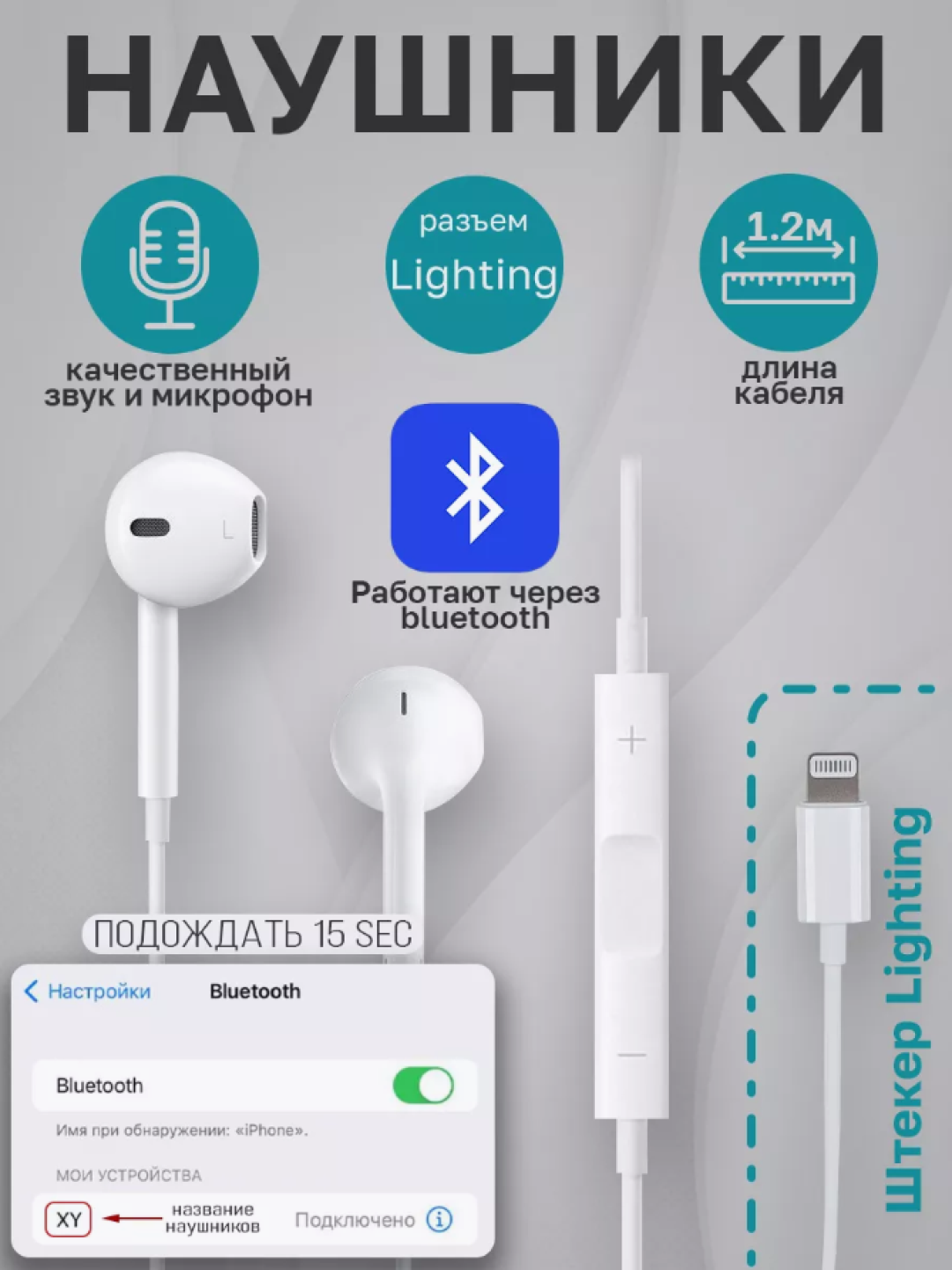 Проводные наушники Blue Spectrum, для iPhone - 