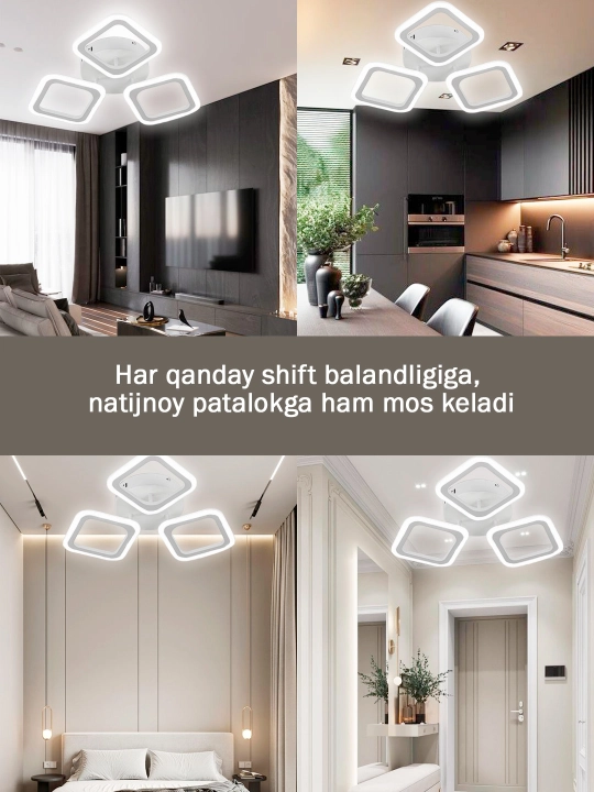 Qandil LED, 3 xil yoritish rejimli, pult bilan, yotoqxona, zal, koridor uchun