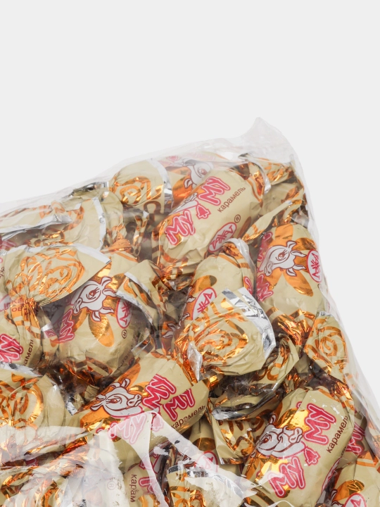 Karamel konfetlari Рахат ''Mu-Mu'', pomadali ichimlik bilan, 300 g