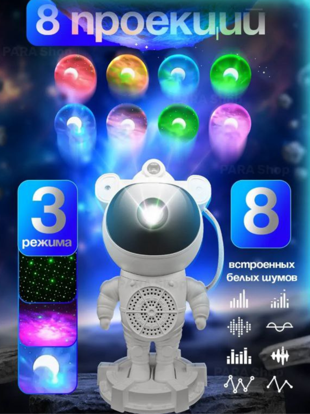 Bolalar va kattalar uchun tungi chiroq proyektor "Yulduzli osmon Kosmonavt", kosmik