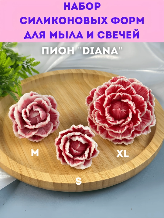 Sovun va shamlar uchun silikon qolip, "Diana" pion, S, M, XL va toplam