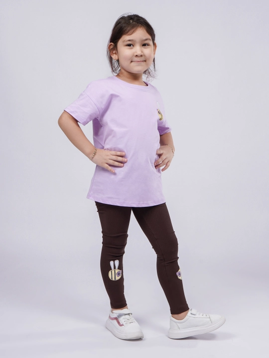 Qiz bolalar uchun to‘plam: futbolka va leggins, 2 qismli libos