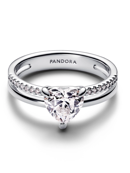 Кольцо Pandora Сердце с двумя полосками 193100C01, серебро 925, цирконий