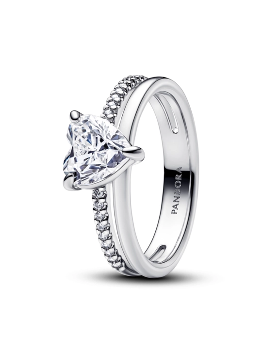 Кольцо Pandora Сердце с двумя полосками 193100C01, серебро 925, цирконий