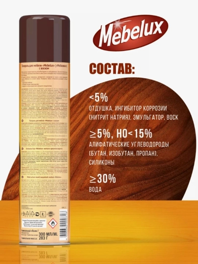 Полироль для мебели и пластика Mebelux с антистатиком 300 мл