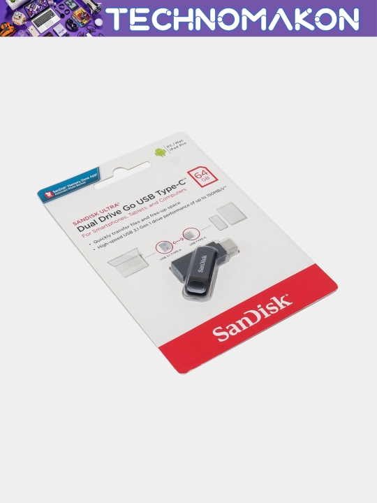 Флешка Sandisk Ultra Dual Drive, Type-C, 64 Gb, 300 Mb/s, Usb 3.1