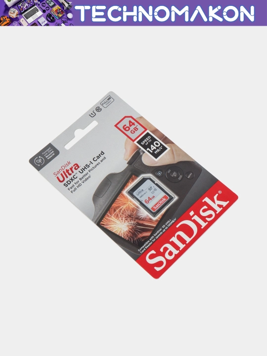Карта памяти для фотоаппарата Sandisk Ultra SDXC, 64 ГБ, 140 Mb/s