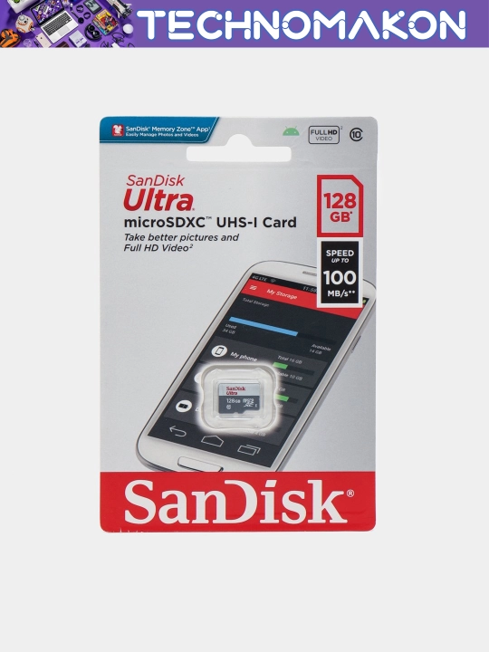 Xotira kartasi SanDisk Ultra, 128 Gb, 100 Mb/s, Micro SD