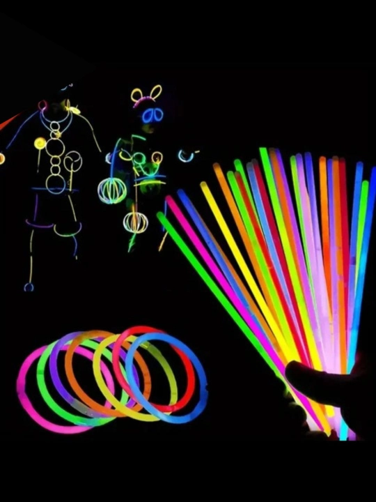 Neon nur sochuvchi tayoqchalar va fosfor bilaguzuklar, 10, 15, 20, 30,50 dona, 20 sm