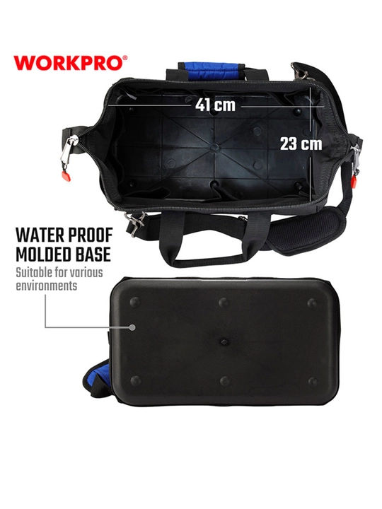 WORKPRO asboblar sumkasi, poliester 840D, suv o‘tkazmaydigan, elka tasmasi va cho‘ntaklar