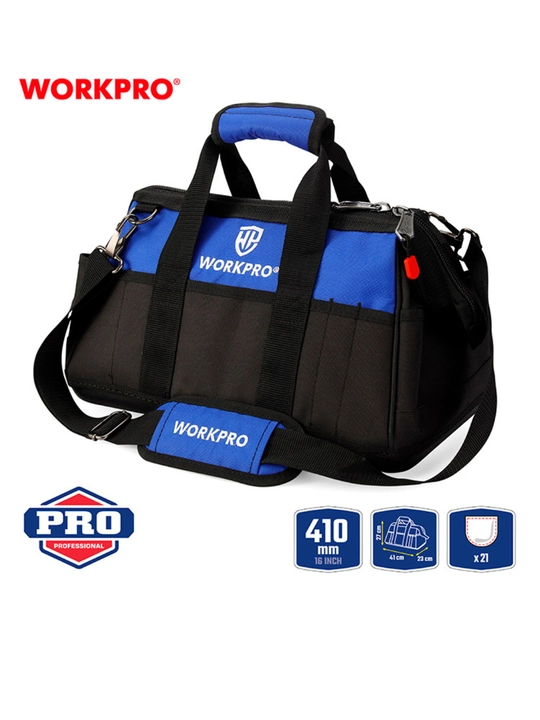 WORKPRO asboblar sumkasi, poliester 840D, suv o‘tkazmaydigan, elka tasmasi va cho‘ntaklar