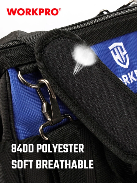 WORKPRO asboblar sumkasi, poliester 840D, suv o‘tkazmaydigan, elka tasmasi va cho‘ntaklar