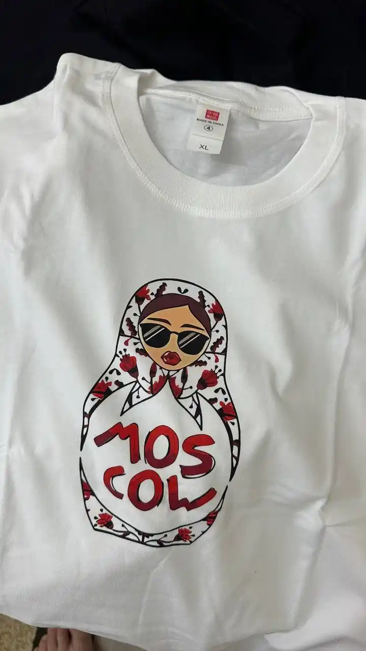 Ayollar uchun oversayz futbolka, matrshka printli, 100% paxta, S-XL o'lchamlar