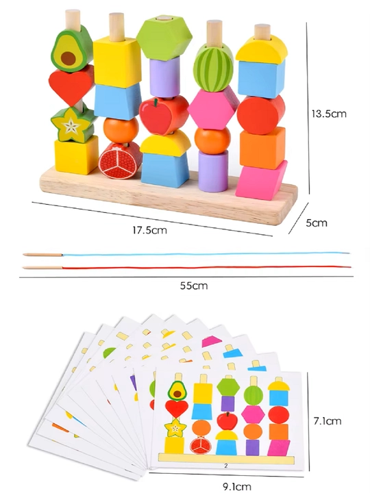 Sorter geometriya boncuklar bilan, beshta ustunda, bolalar uchun, rivojlanayotgan Montesso