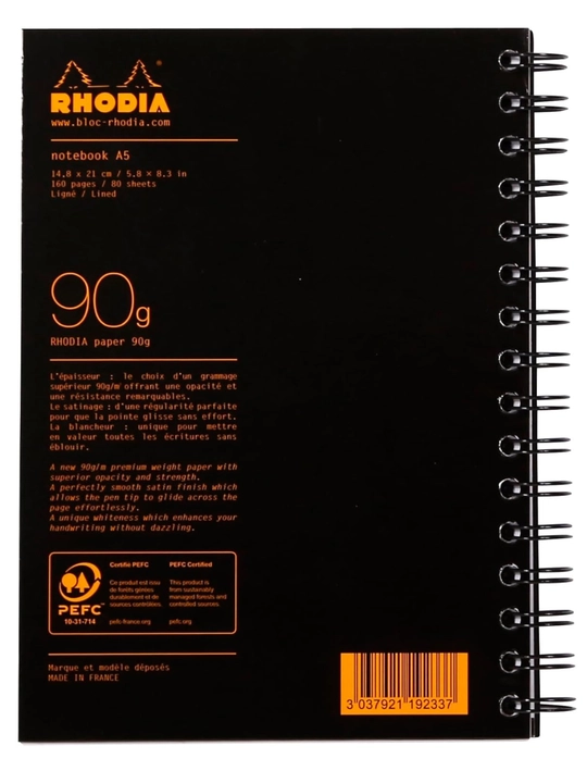 Блокнот на спирали - RHODIA А5, 80 листов, 90 г