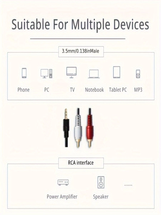 Audio kabel 3.5 mm, shteker - 2 RCA, AUX