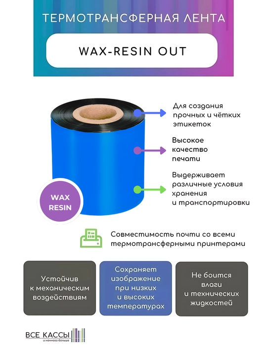 Риббон Premium WAX/Resin, термотрансферная лента, черный, для термопринтера, 1 шт