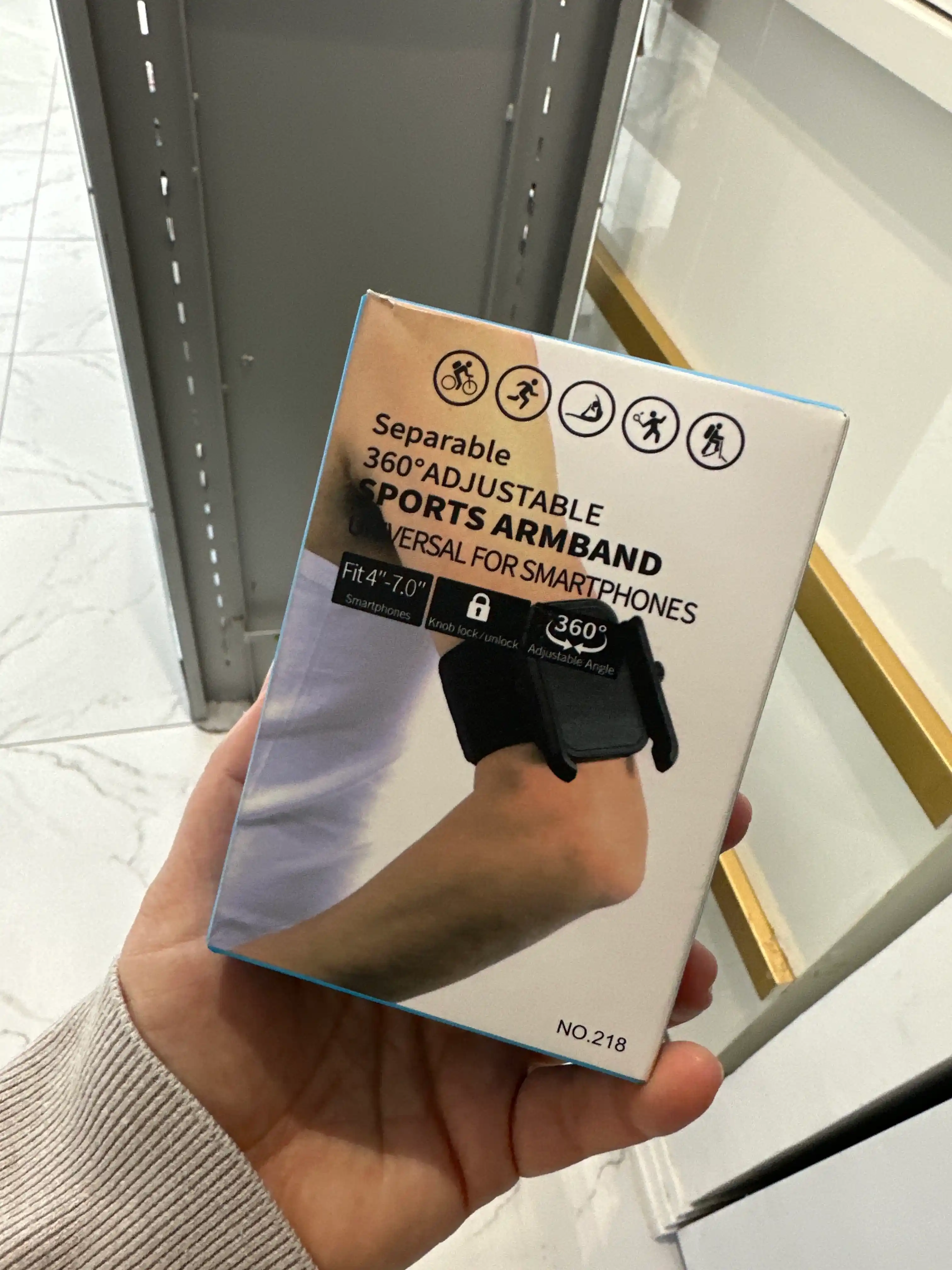Qo‘l bilagiga telefon ushlagichi 📱 — sozlanadigan sport bilagi-ushlagichi.