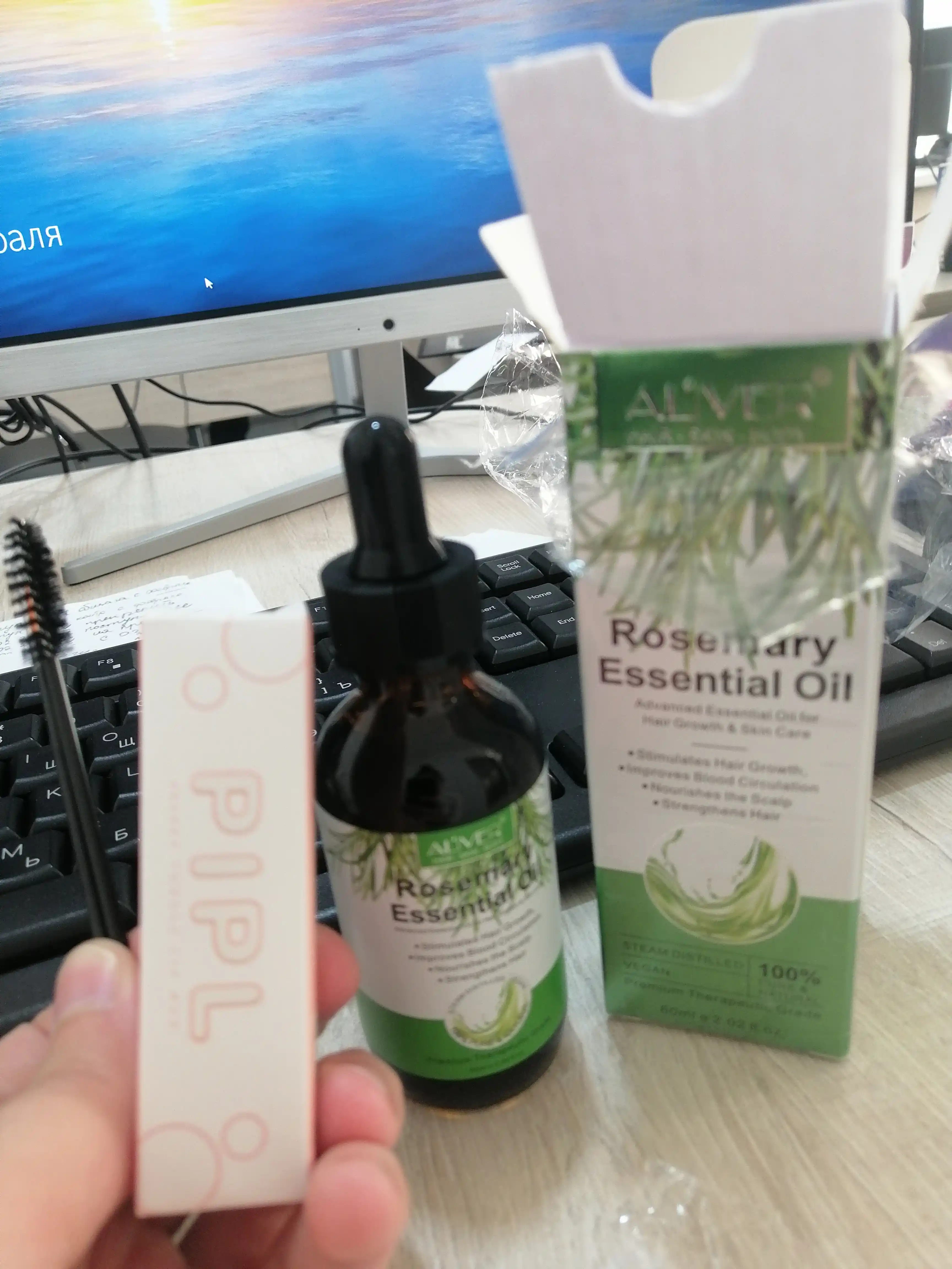 Soch va kipriklar, yuz va tana uchun "ALIVER" rozmarin moyi, soqol o‘stirish uchun, 60 ml