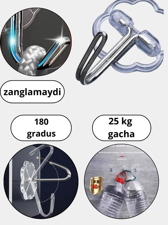 Ilgaklar 4 dona, vannaxona va oshxona uchun devorga osiladigan o‘zi yopishadigan ilgaklar, o‘zi yopishadigan metall ilgaklar