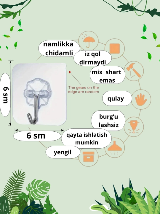 Ilgaklar 4 dona, vannaxona va oshxona uchun devorga osiladigan o‘zi yopishadigan ilgaklar, o‘zi yopishadigan metall ilgaklar