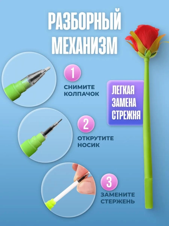 Ручка в форме цветка, синяя, для подарка день рождения, для женщин и девушек, 1  шт