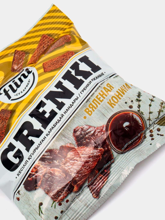 Quritilgan ot go'shti ta'mi bilan javdar krutonlari, 60 g
