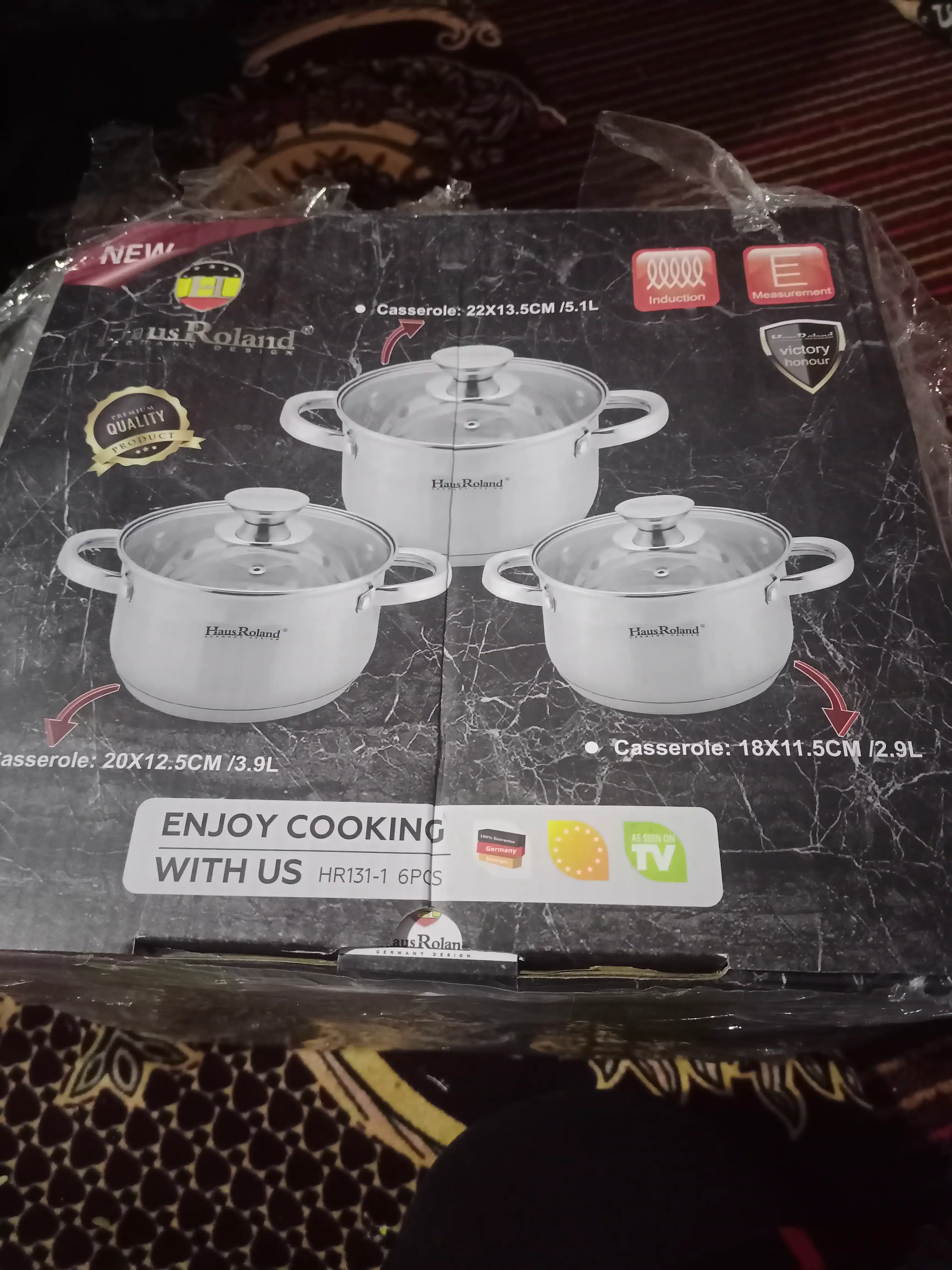 Qopqoqli kostryulka HausRoland, shisha, zanglamas po'latdan, 2.9-3.9-5.1 litr