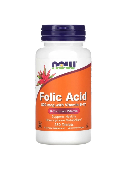 NOW Foods, Foliy kislotasi, 800 mkg, 250 tabletkalar