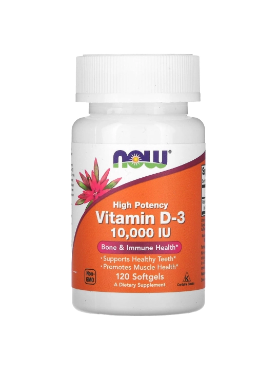 NOW Foods, D3 vitamini, yuqori quvvat, 10 000 IU, 120 kapsulalar